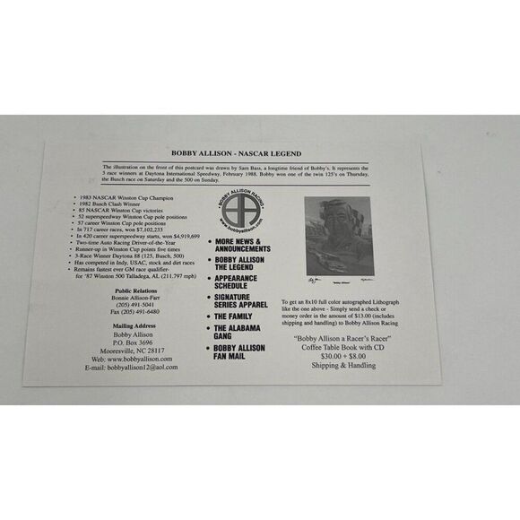 Bobby Allison Signed NASCAR Postcard Racing 8.5" X 5.5" - Picture 3 of 3